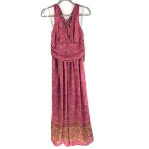 Suzi Chin Maxi Dress Halter Sleeveless Floral Paisley Pink Beige 10